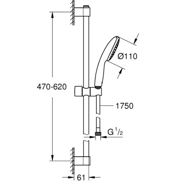 Set dus crom cu bara, para dus si furtun, Grohe New Tempesta 110 [4]