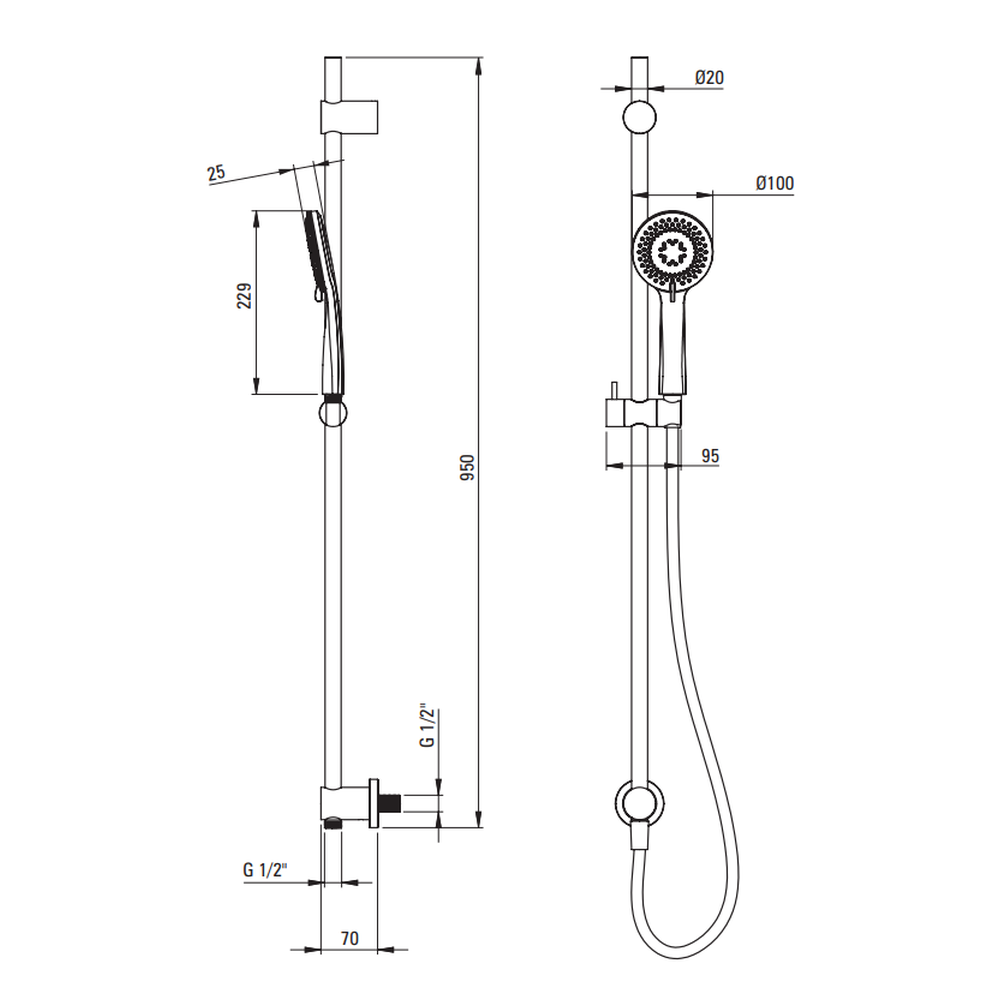 Set dus cu bara 95 cm, para dus, furtun de dus si baterie dus incastrata Deante Arnika negru mat [3]