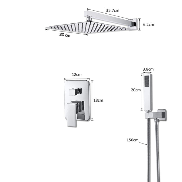 Set dus cu para patrata 30 cm, argintiu, 2 functii de curgere, montaj ascuns River [12]