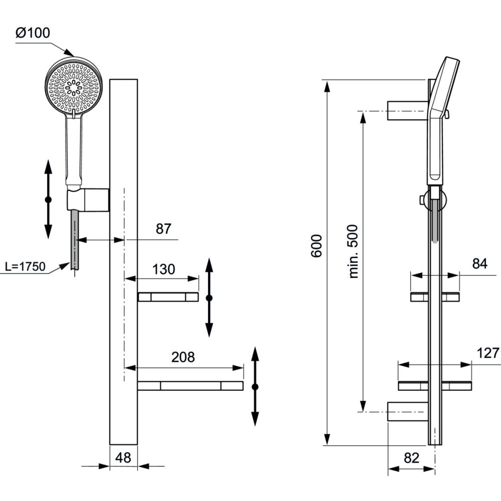 Set de dus Ideal Standard Alu+ cu bara 60 cm, para dus 2 functii si furtun, negru mat [3]