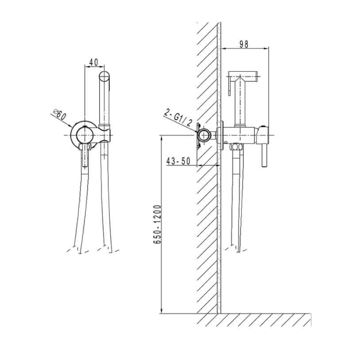 Dus igienic incastrat din alama sanitara, crom lucios, cu furtun 120 cm, LaVita Verdi [2]