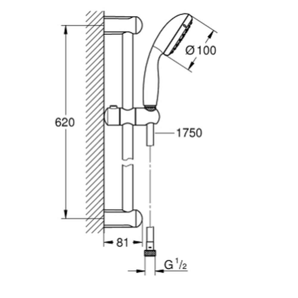 Set dus crom cu bara, para dus si furtun Grohe Tempesta 100 [2]
