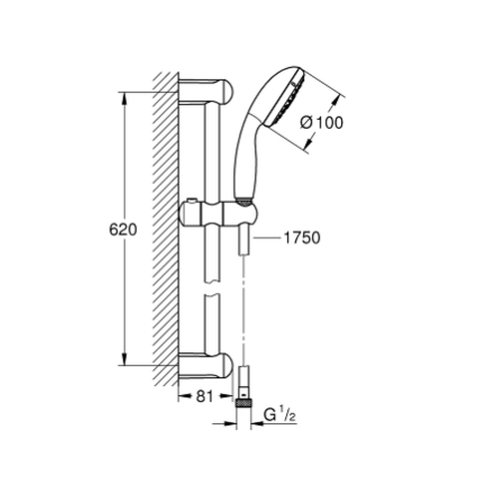 Set dus crom cu bara, para dus si furtun Grohe Tempesta New 100 [2]