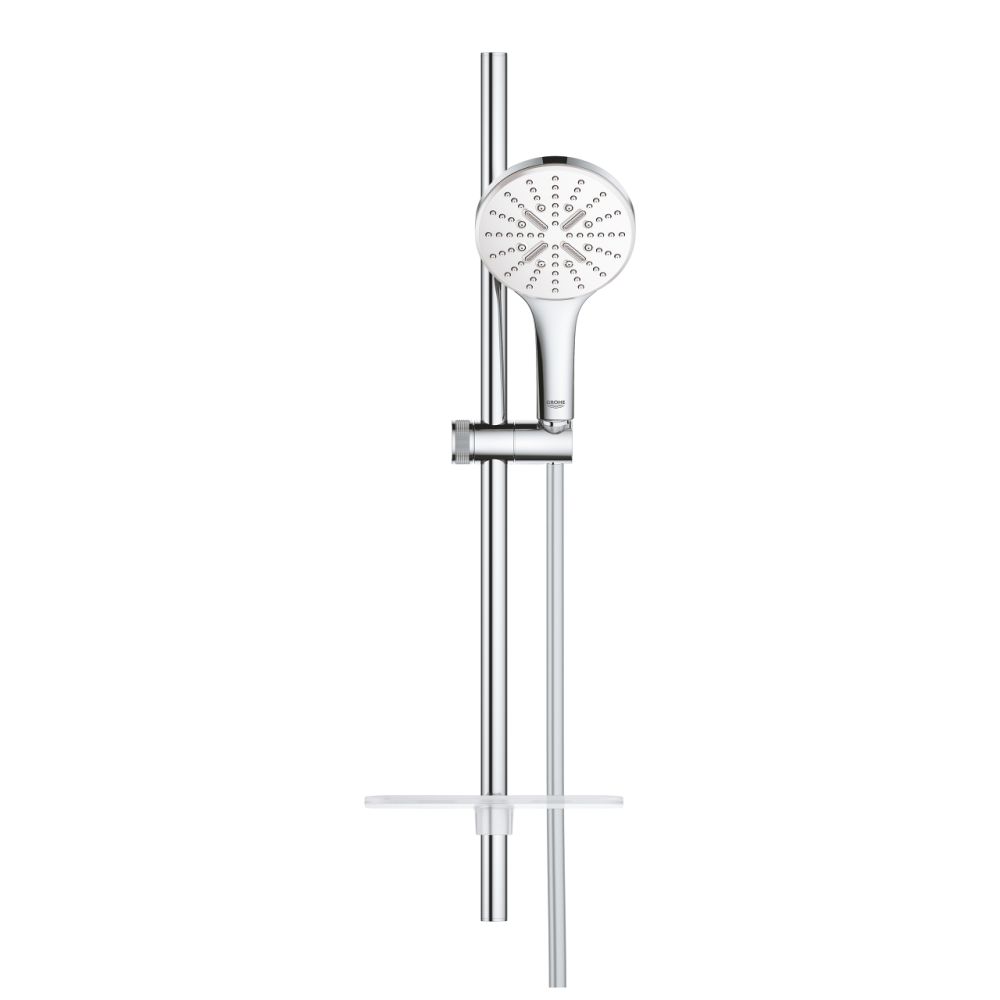 Set dus crom cu bara, para dus rotunda alba si furtun Grohe Rainshower Smartactive 130 [2]