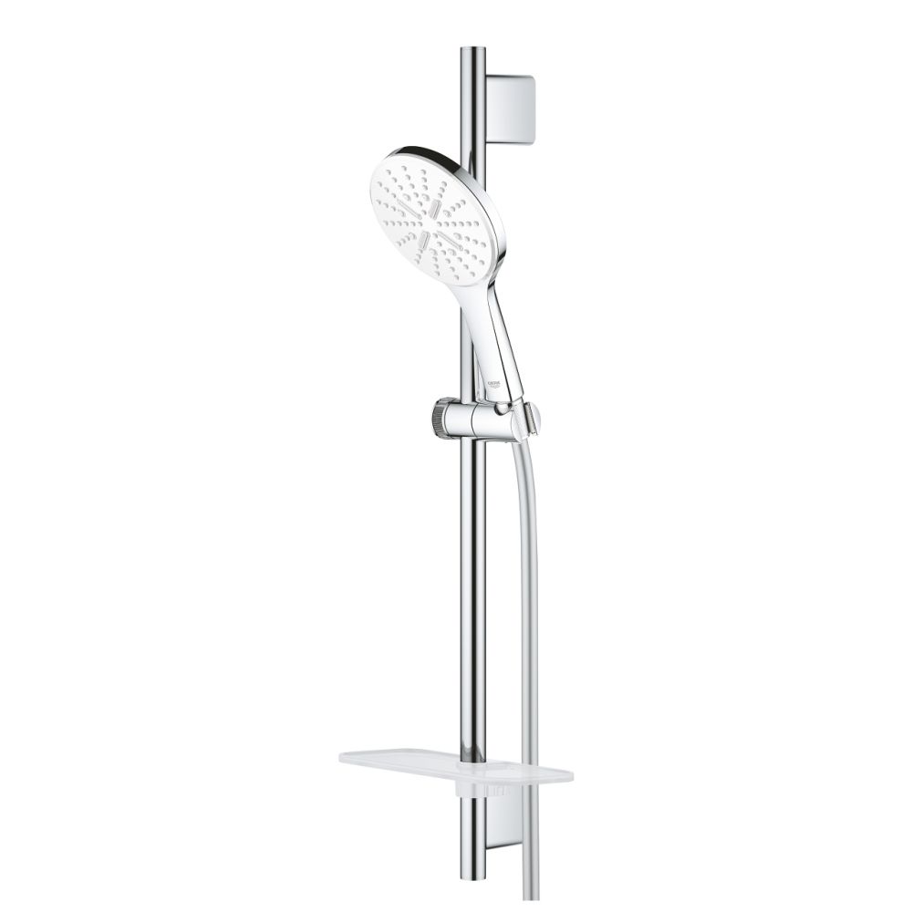 Set dus crom cu bara, para dus rotunda alba si furtun Grohe Rainshower Smartactive 130 [3]