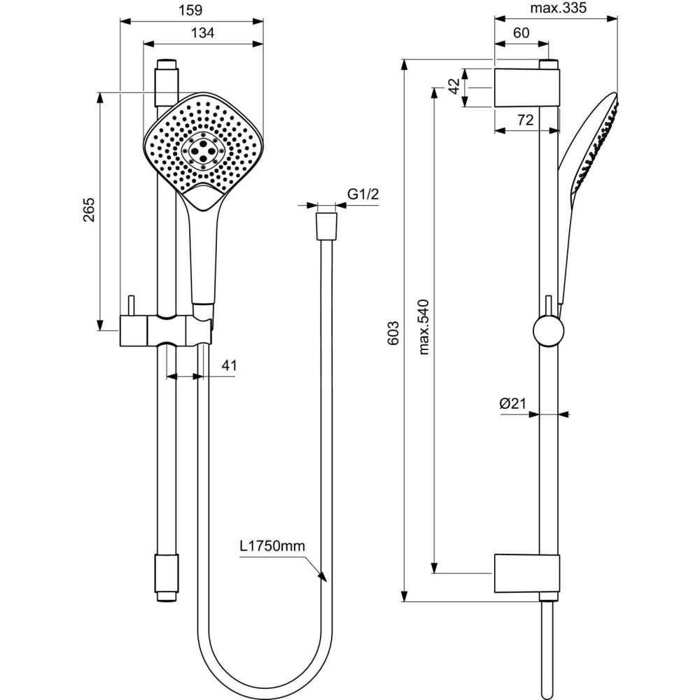 Set de dus Ideal Standard Idealrain EvoJet Diamond cu bara 60 cm, para dus 3 functii si furtun, crom lucios [2]