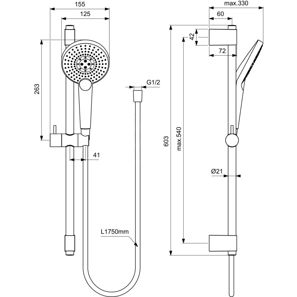 Set de dus Ideal Standard Idealrain EvoJet Round cu bara 60 cm, para dus 3 functii si furtun, crom lucios [2]