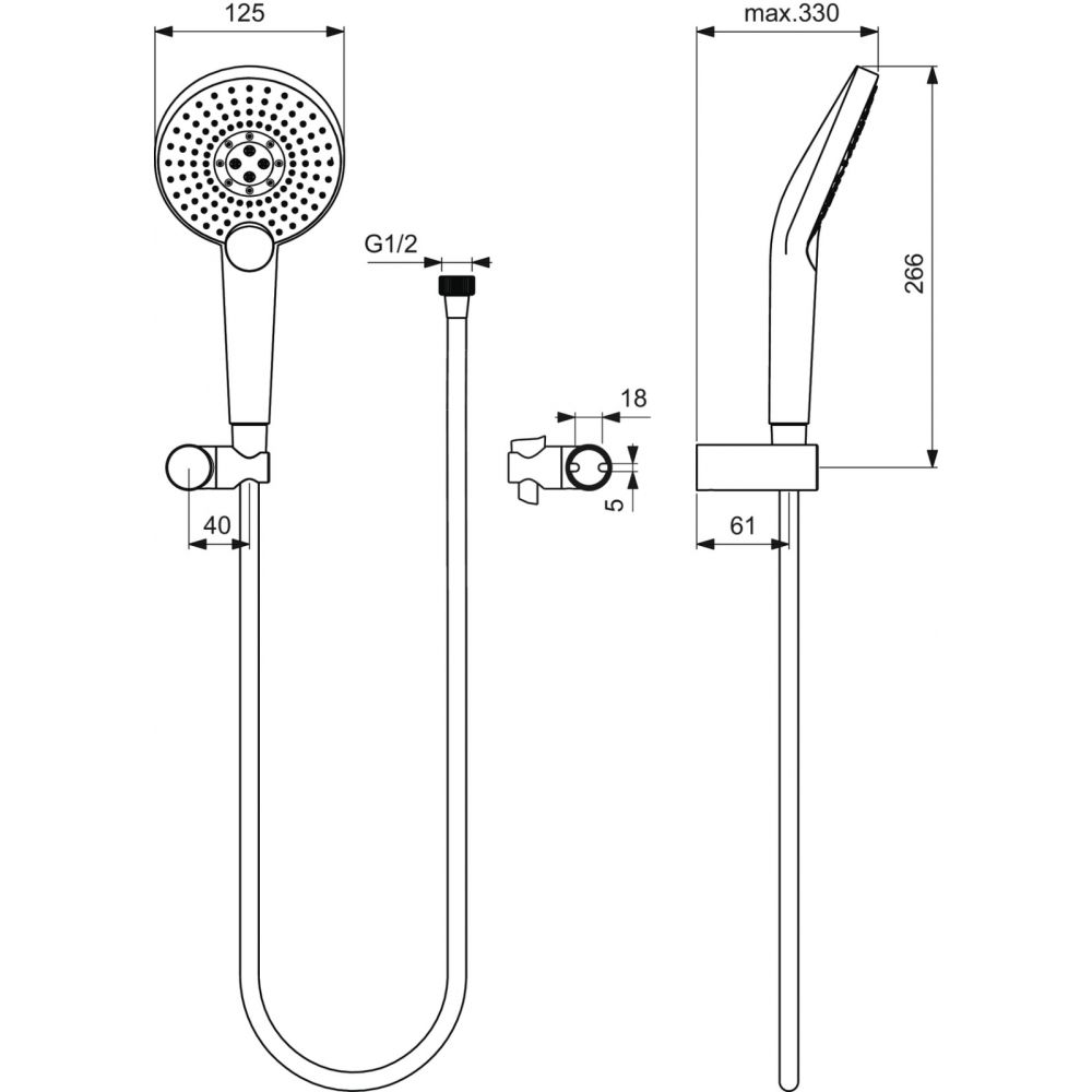 Set de dus Ideal Standard IdealRain EvoJet Round cu para dus 3 functii, furtun si agatatoare, crom lucios [2]