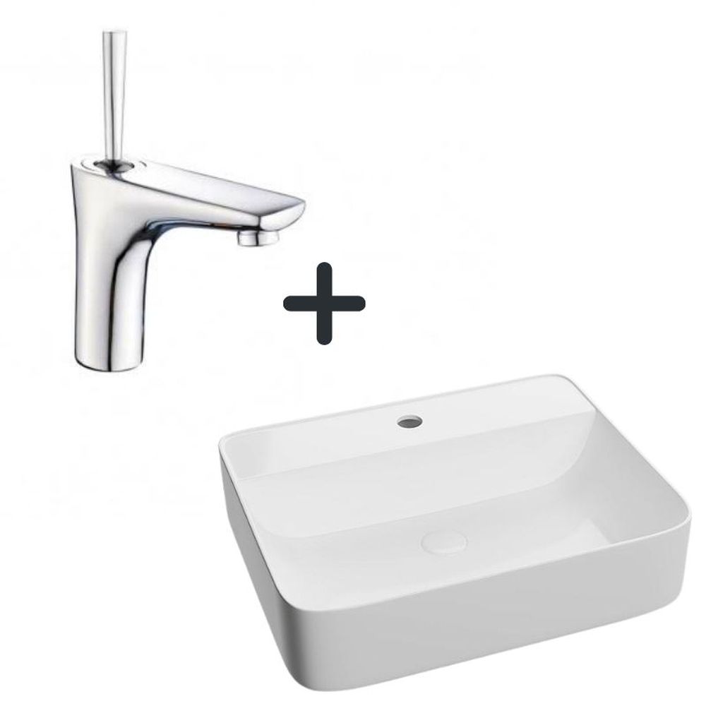 Set lavoar dreptunghiular cu ventil inclus si baterie crom LINE Foglia [1]