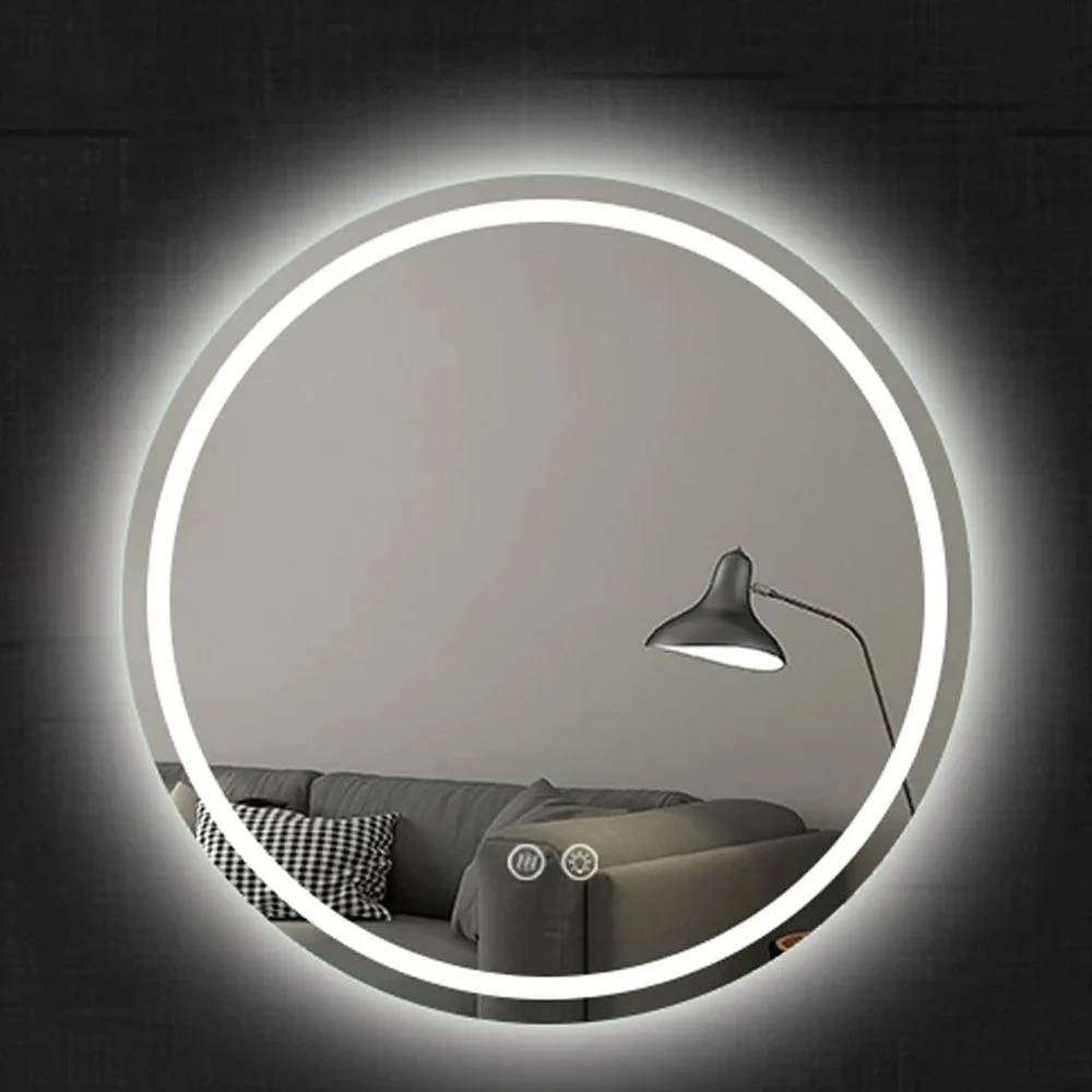Set lavoar rotund cu efect marmura, Chloe Foglia, baterie inalta si oglinda rotunda cu iluminare LED si dezaburire [3]