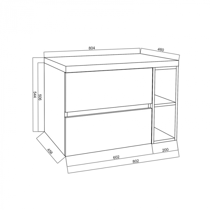 Set mobilier alb pentru lavoar pe blat, Genova 80 cm, cu blat stejar [4]