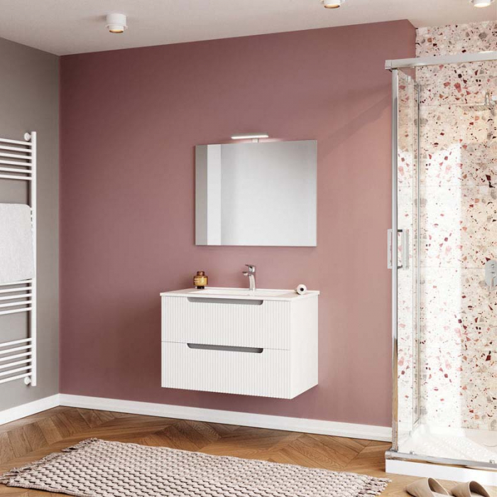 Set mobilier alb riflat cu lavoar inclus, Malta 80 cm, Resigilat [3]