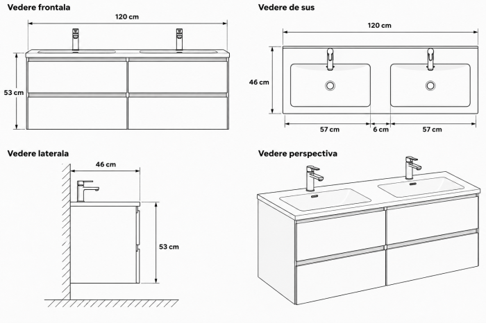 Set mobilier baie alb, 120 cm, cu lavoar dublu Fluminia Toledo [3]