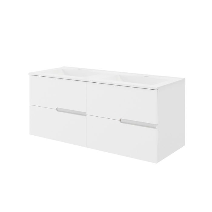 Set mobilier baie alb, 120 cm, cu lavoar dublu Fluminia Toledo