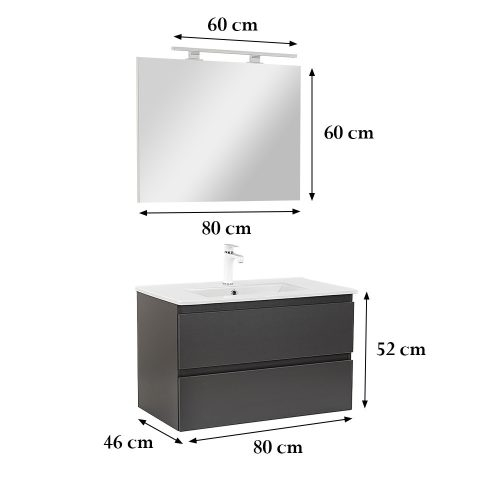 Set mobilier baie antracit cu lavoar ceramic 80 cm si oglinda 60x80 cm, Leziter Vario Forte [5]