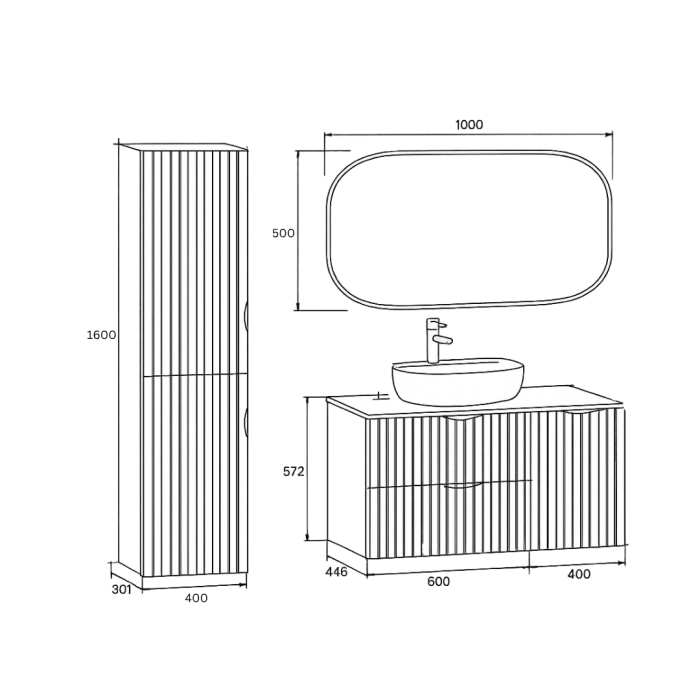 Set mobilier baie complet cu riflaje Cersanit Tirso cu lavoar, dulap suspendat și oglinda [2]
