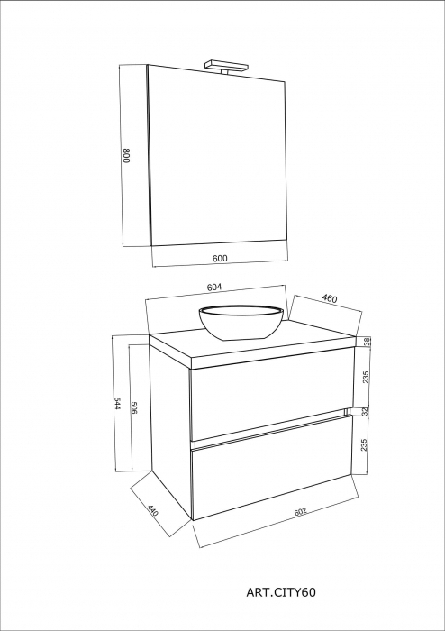 Set mobilier baie cu blat 60 cm imitatie lemn si oglinda cu LED si lampa, SaviniDue [4]