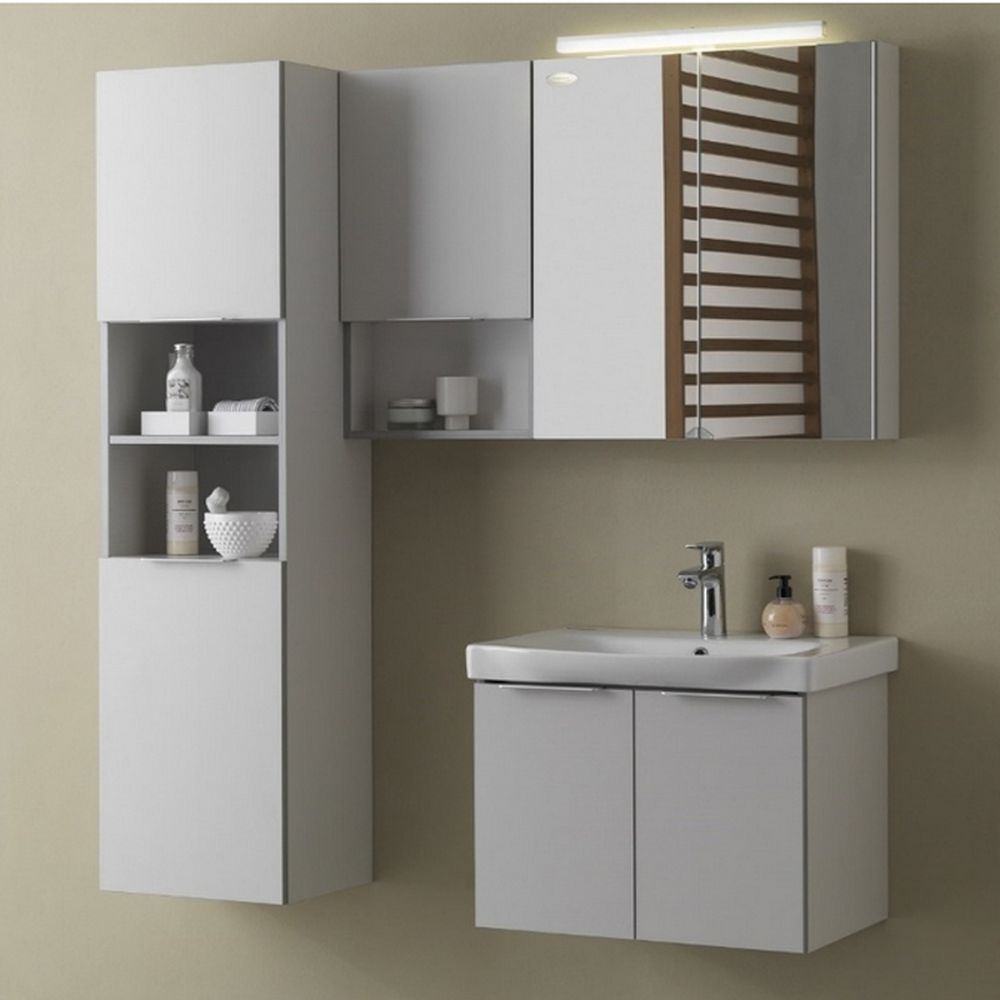 Set dulap baie cu lavoar inclus  KolpaSan Lana, 65 cm, gri deschis [2]