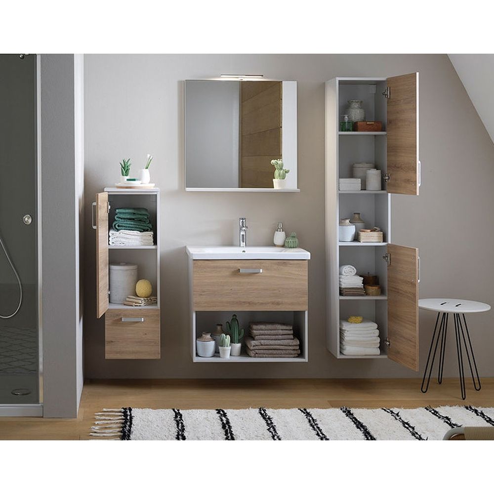 Set dulap baie cu lavoar inclus Kolpasan Evelin II, 80 cm, stejar [4]
