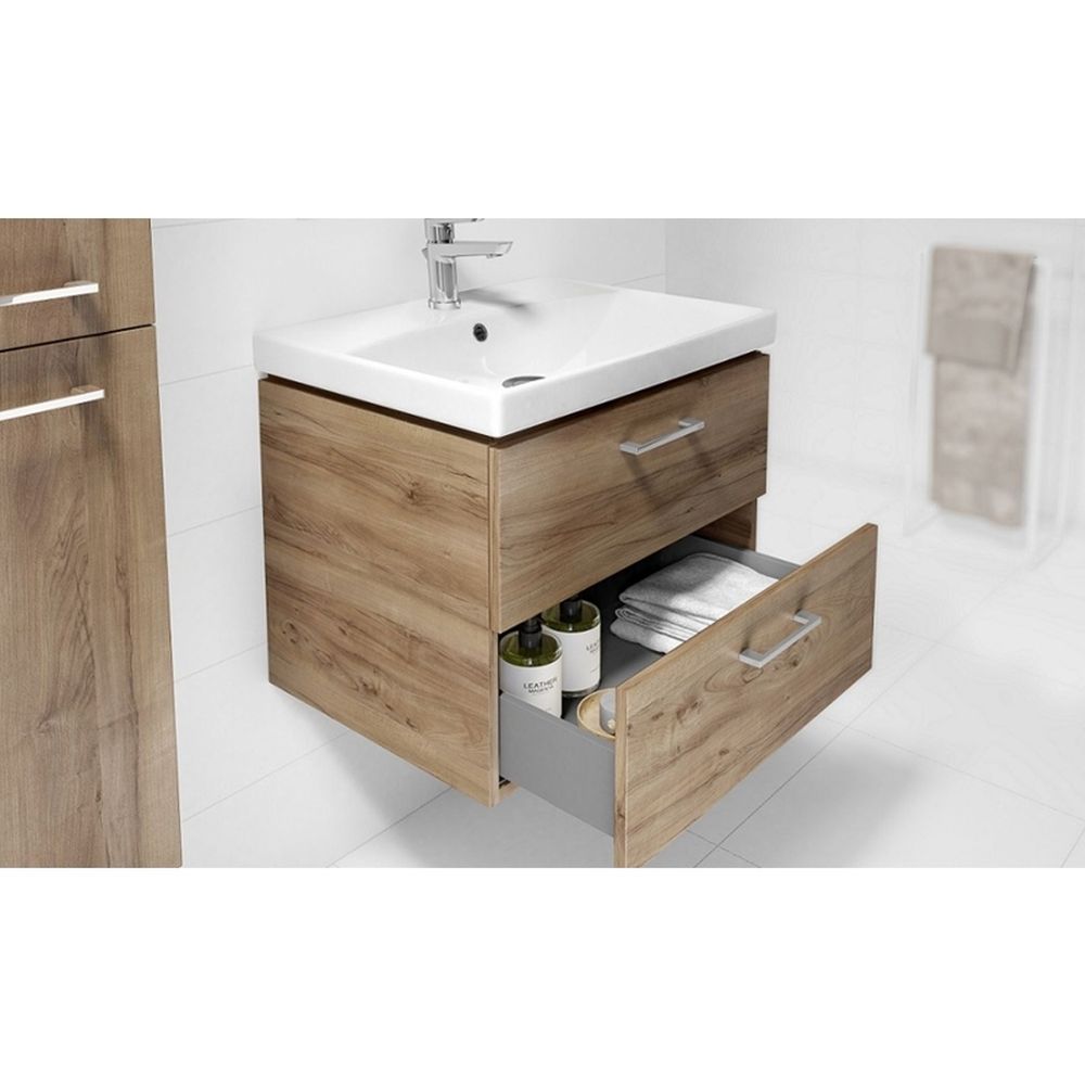Set dulap baie cu lavoar incastrat Cersanit Lara, 80 cm, nuc [2]