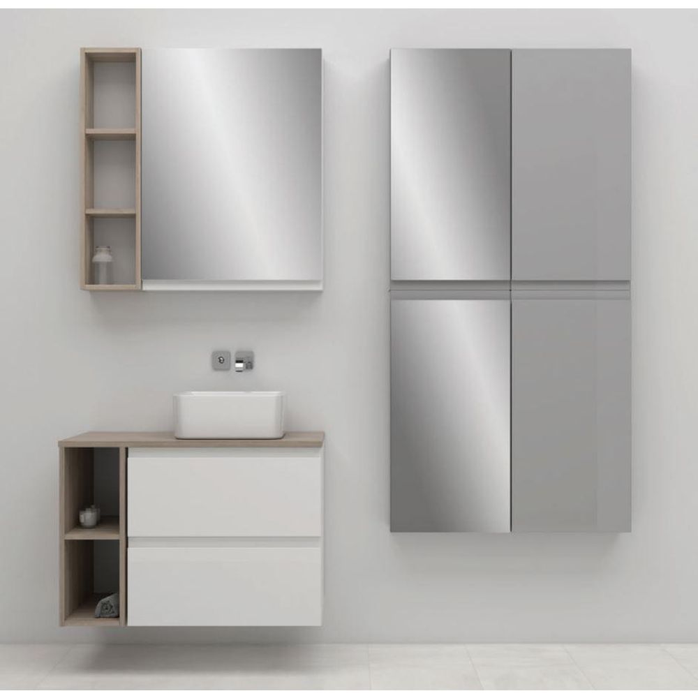 Set mobilier baie pentru lavoar, 2 sertare, blat inclus, polite prosop, alb-stejar, 80 cm, Cersanit Moduo [5]