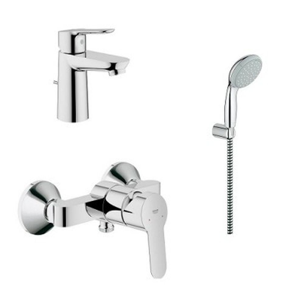 Set baterie lavoar, baterie dus cu para si furtun, crom lucios, Grohe BauEdge