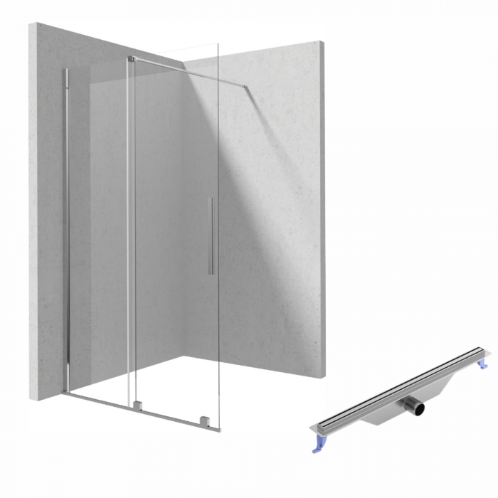 Set paravan dus sticla securizata walk-in, usa glisanta, 100x195 cm, Deante Prizma, cu rigola dus, iesire laterala, 700 mm, Cersanit Tako Slim