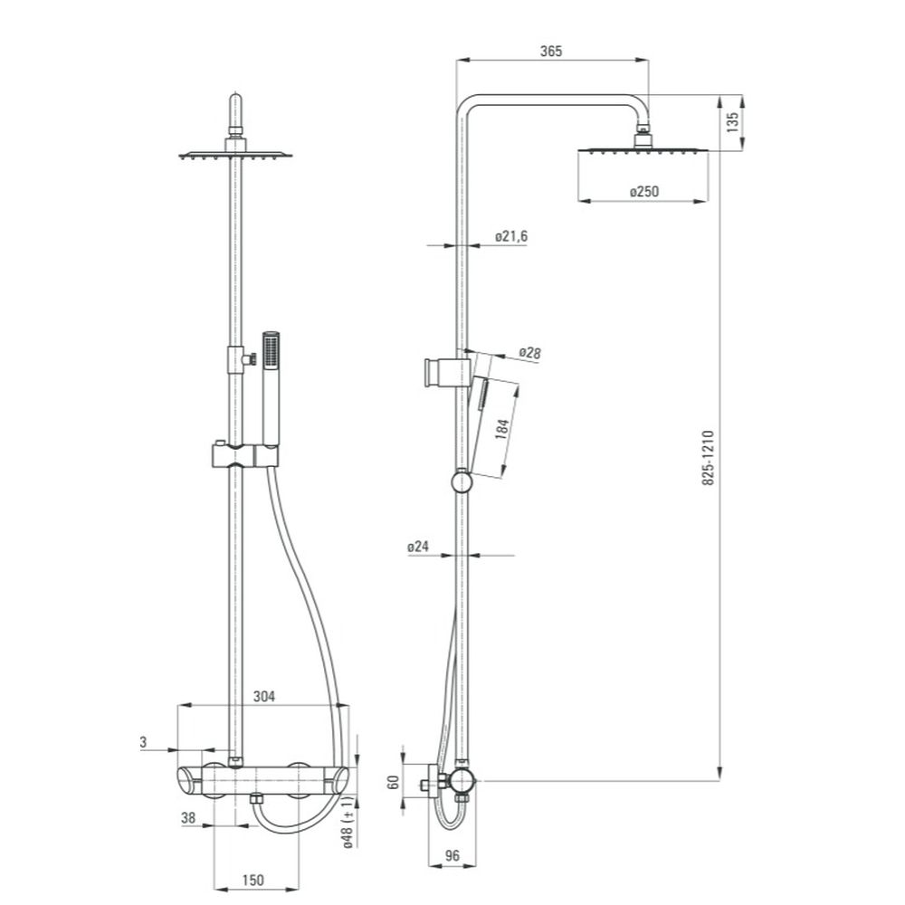 Set paravan dus walk-in 100x200 cm, rigola si coloana de dus aurie Arnika [3]