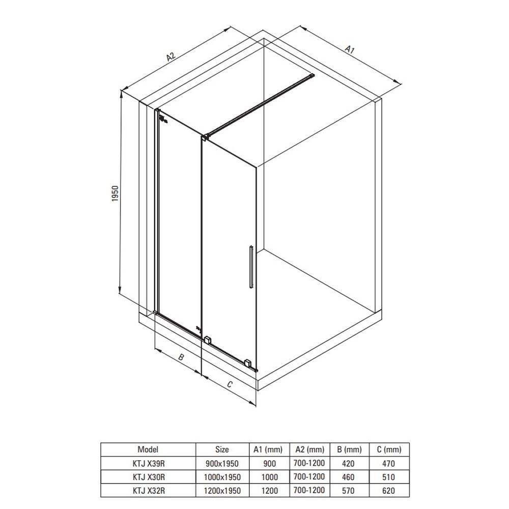 Set paravan dus walk-in 120x195 cm, rigola si set de dus incastrat negru Temisto [2]
