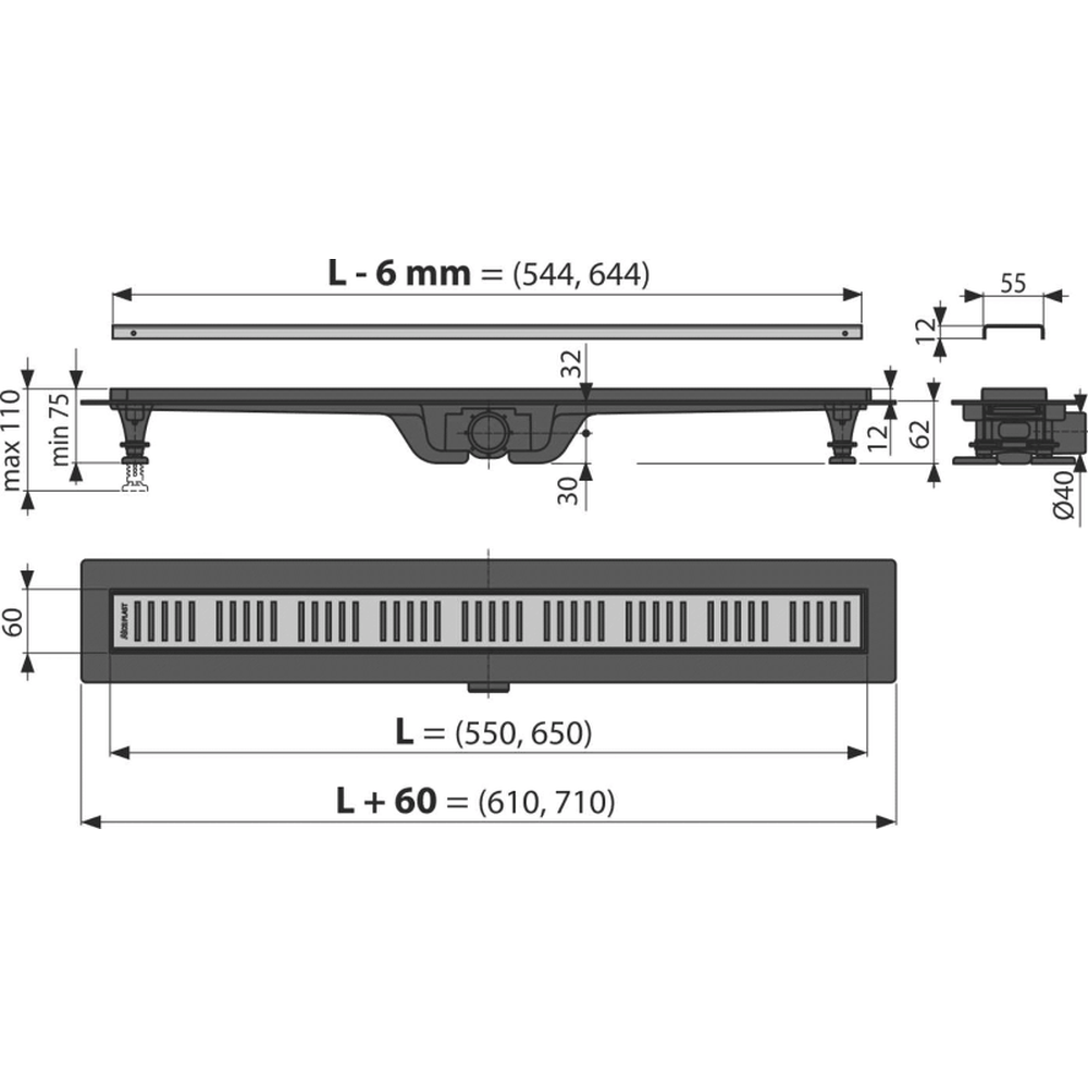 Set paravan dus walk-in 90x200 cm, rigola si coloana de dus aurie Arnika [4]