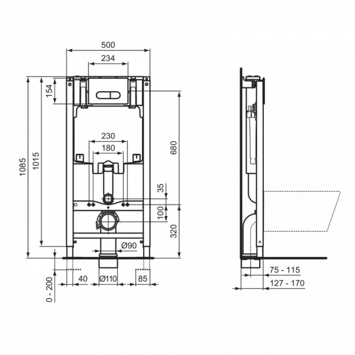 Set rezervor incastrat PROSYS cu set de fixare inclus si clapeta Oleas M1 alb lucios, Ideal Standard [4]