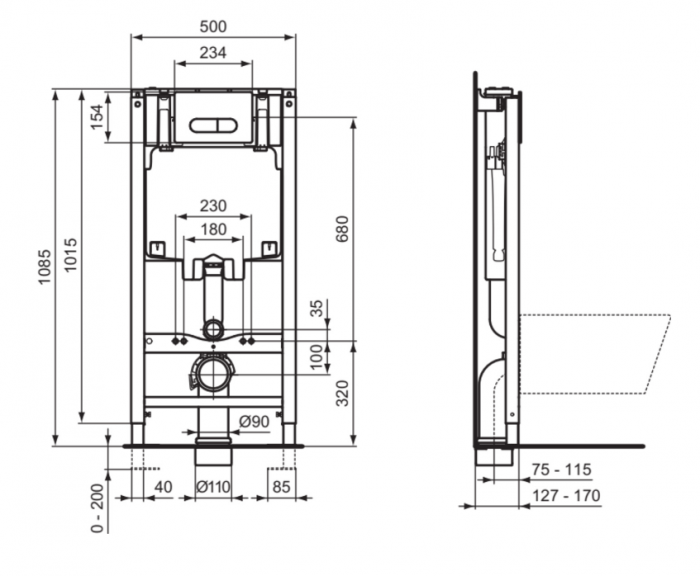 Set rezervor incastrat PROSYS cu set de fixare inclus si clapeta Oleas M1 crom, Ideal Standard [2]