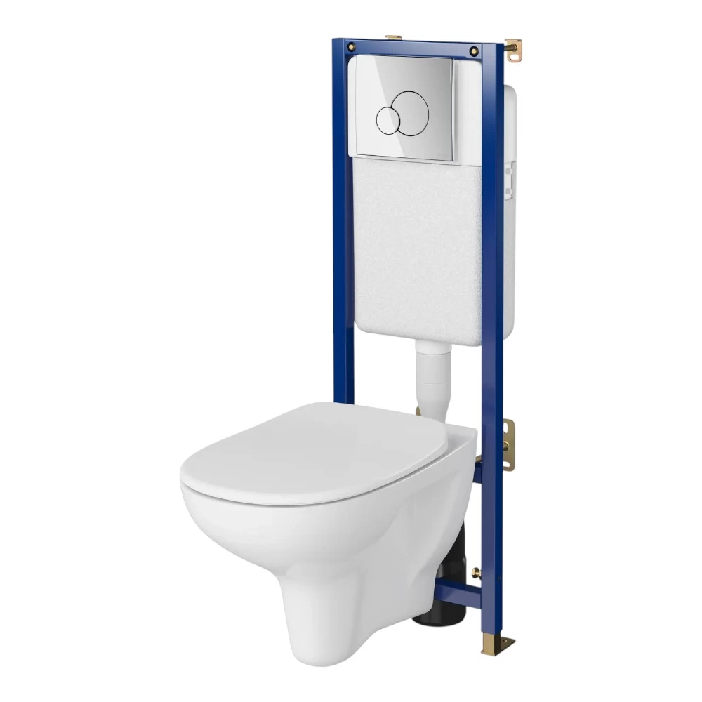 Set vas de wc suspendat cu capac soft close Arteco Clean On, rezervor incastrat Tech Line Base si clapeta crom lucios