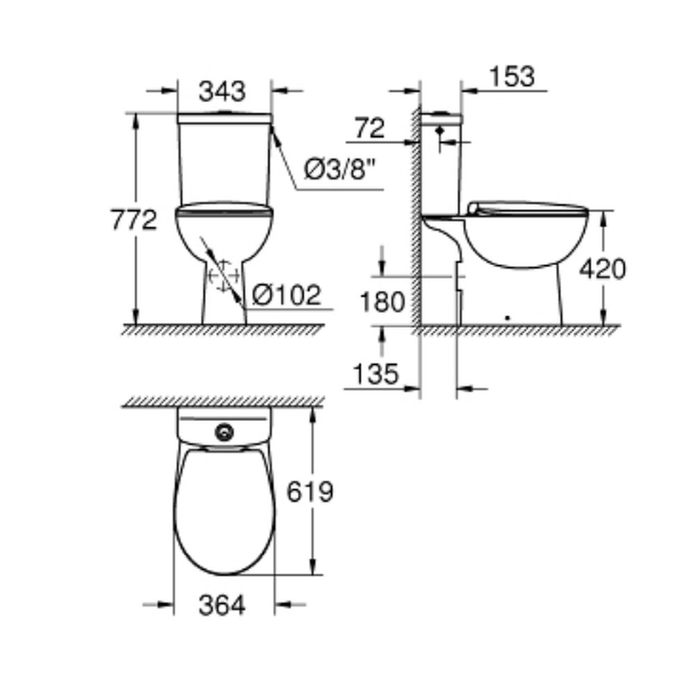 Set vas wc cu rezervor si capac soft close, evacuare orizontala, Grohe Bau Ceramic [2]