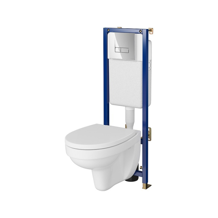 Set vas wc cu capac SimpleOn, rezervor incastrat TECH LINE BASE si clapeta de crom lucios