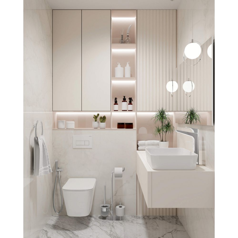 Set vas wc cu capac soft close, rezervor incastrat, clapeta de actionare alba si izolare fonica Deante Hiacynt [2]