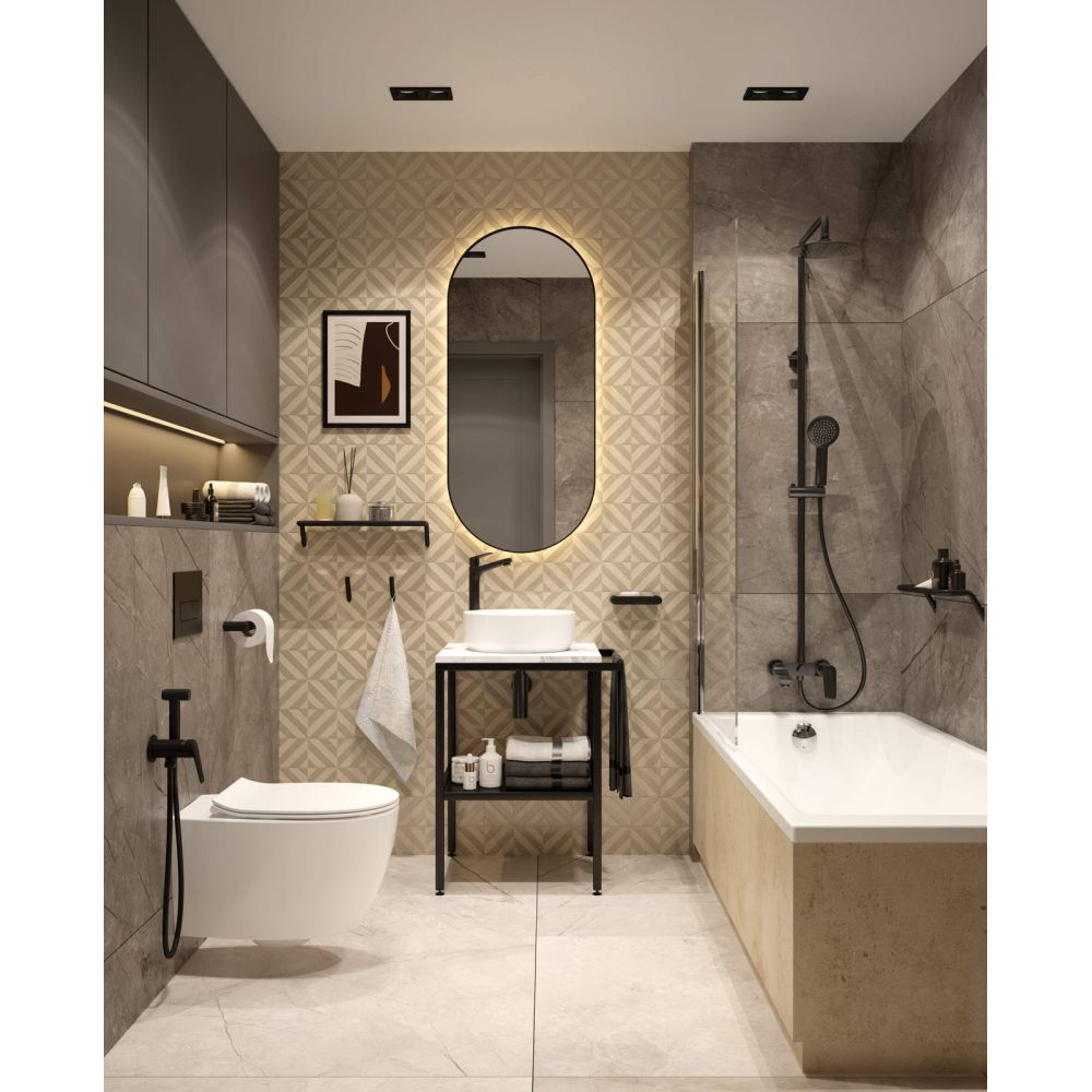 Set vas wc cu capac soft close, rezervor incastrat, clapeta de actionare neagra si izolare fonica Deante Silia [2]