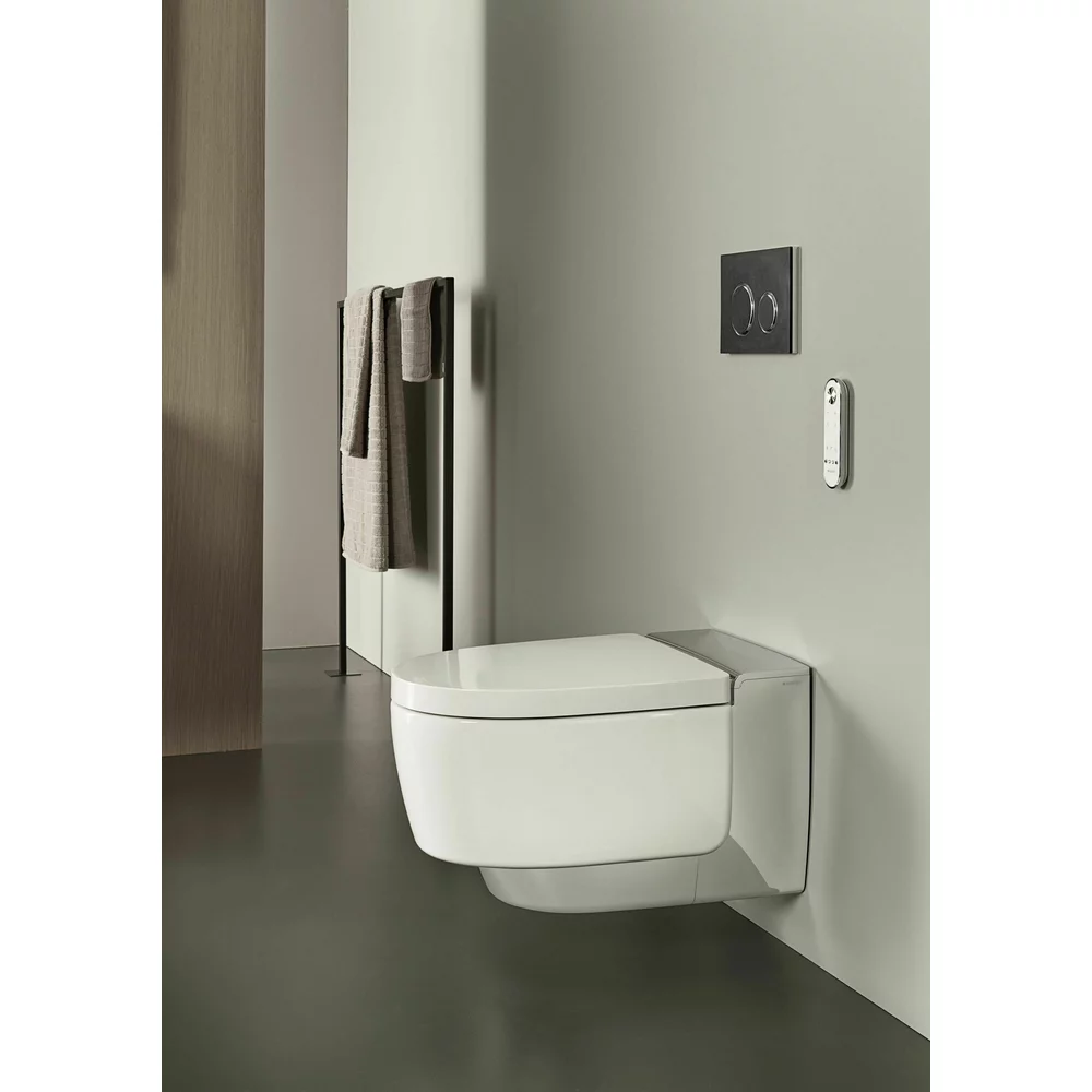 Set vas wc cu functie de bideu rimless suspendat cu capac soft close, ornament crom, Geberit AquaClean Mera Comfort [2]