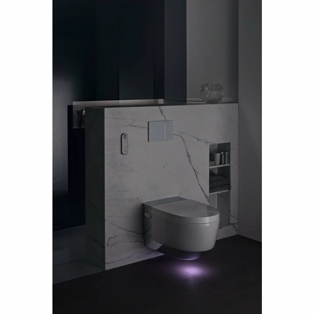Set vas wc cu functie de bideu rimless suspendat cu capac soft close, ornament crom, Geberit AquaClean Mera Comfort [3]