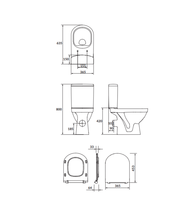Set vas WC cu rezervor si capac duroplast soft close, cu alimentare laterala, ZIP SimpleOn Cersanit [3]
