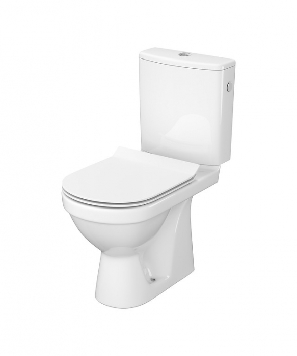 Set vas WC cu rezervor si capac duroplast slim si soft close, cu alimentare laterala si evacuare veritcala, ZIP SimpleOn Cersanit