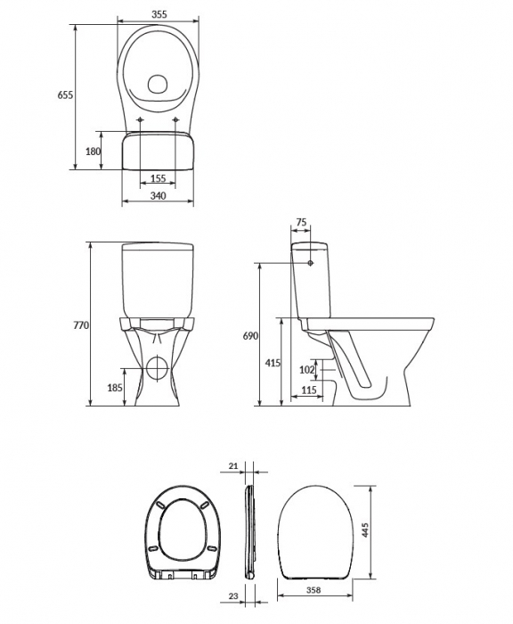 Set vas WC cu rezervor si capac soft close, evacuare orizontala, Compact 699 Cersania II Simpleon 010 [4]