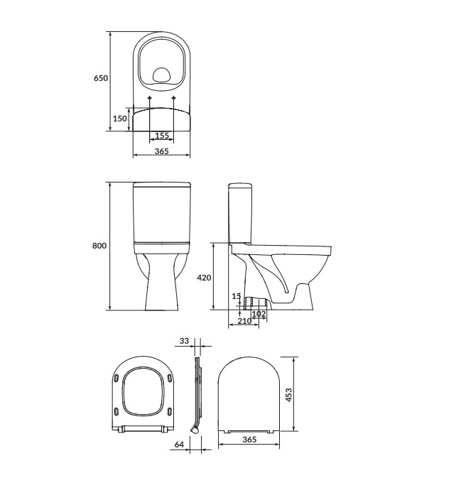 Set vas WC cu rezervor si capac din duroplast slim si soft close, cu alimentare inferioara si evacuare verticala, ZIP SimpleOn Cersanit [6]