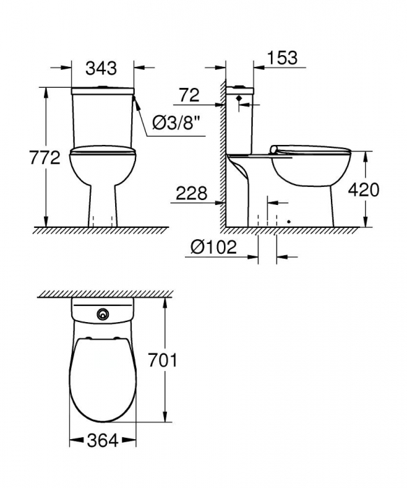 Set toaletă monobloc cu rezervor și capac softclose, rimless, alb alpin Grohe Bau Ceramic [3]