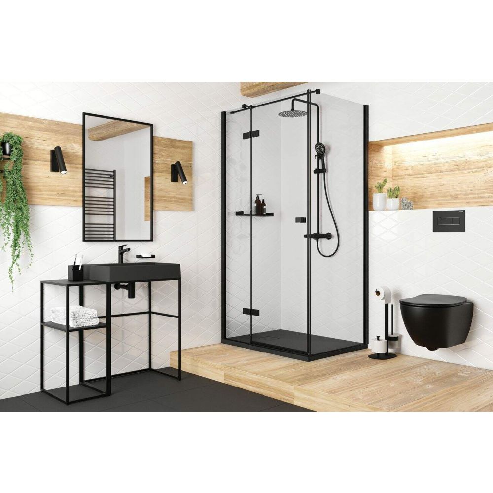 Set vas wc negru cu capac soft close, rezervor incastrat, clapeta de actionare si izolare fonica Deante Poenia [4]