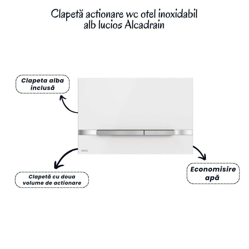 Set vas wc rimless alb cu capac soft close Oslo Foglia, rezervor incastrat si clapeta otel inoxidabil alba [5]