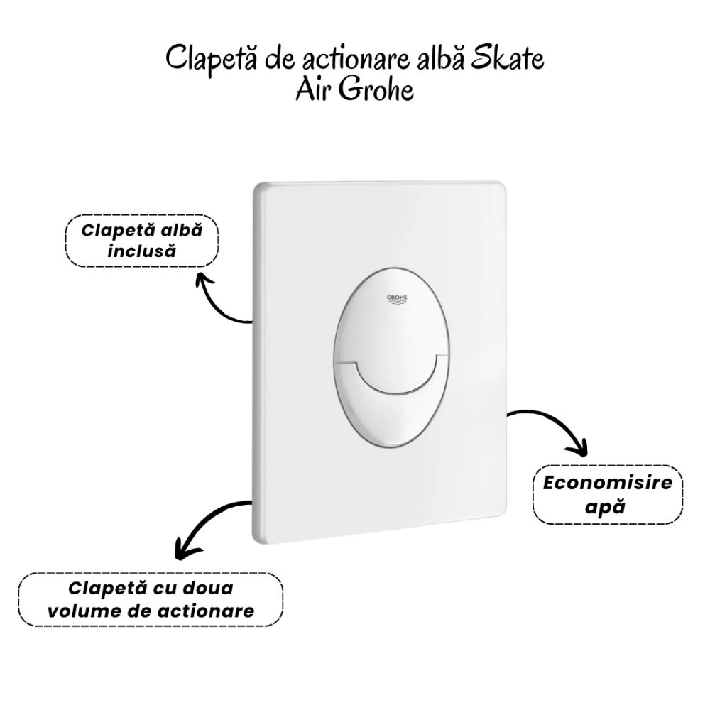 Set vas wc vortex alb cu capac soft close Oslo, rezervor incastrat si clapeta alba Skate Air Grohe [4]