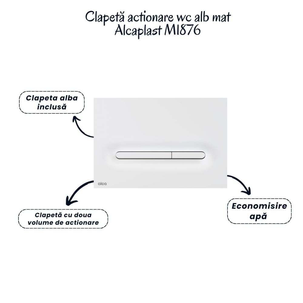 Set vas wc rimless cu capac soft close Fluminia Minerva, rezervor incastrat si clapeta alb mat Alcadrain M1876 [5]