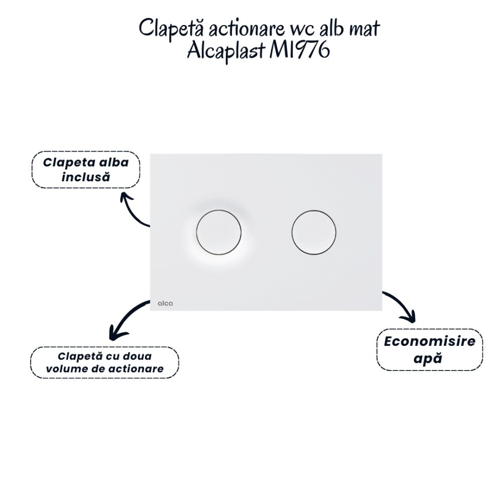 Set vas wc rimless cu capac soft close Fluminia Minerva, rezervor incastrat si clapeta alb mat Alcadrain M1976 [5]