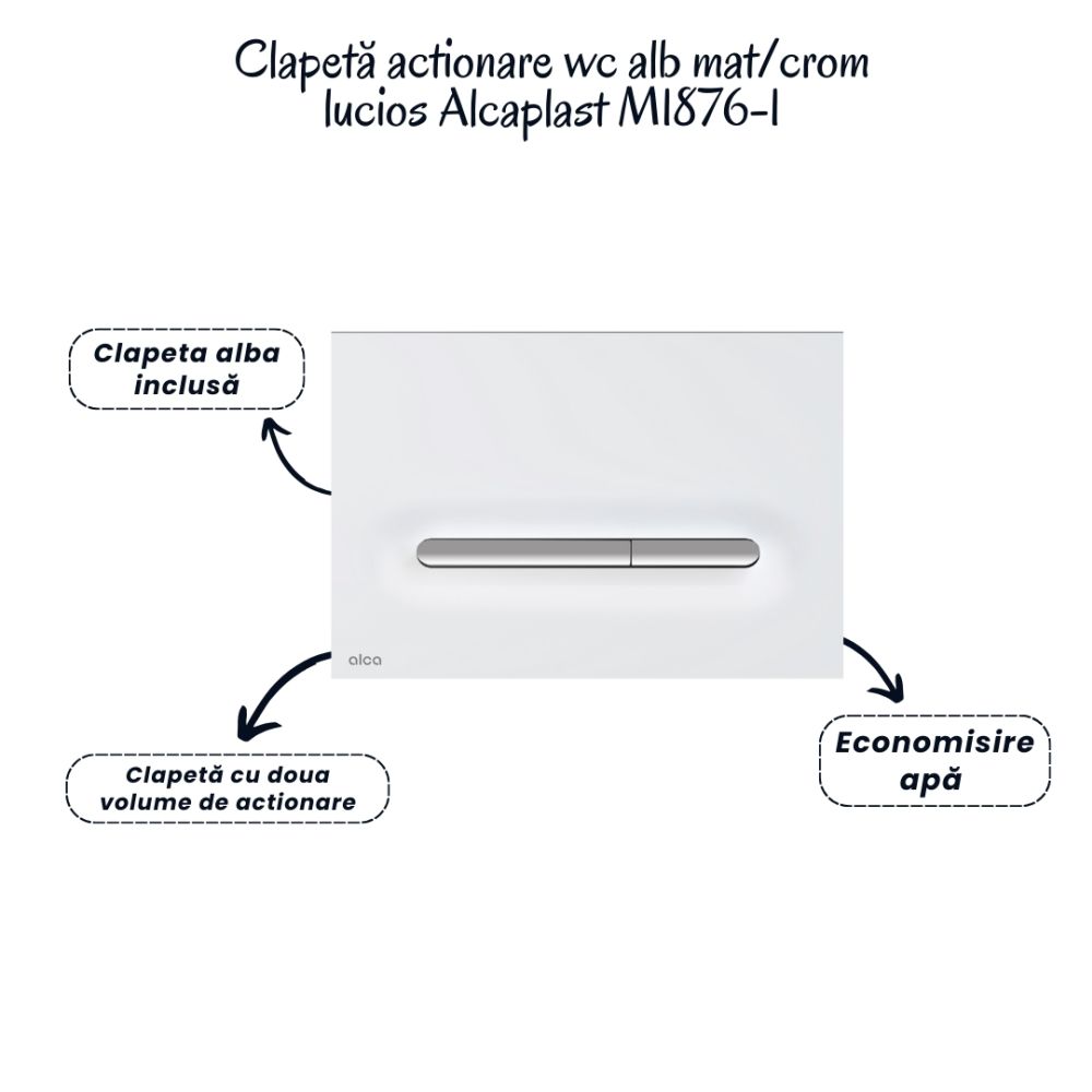 Set vas wc rimless cu capac soft close Fluminia Minerva, rezervor incastrat si clapeta alb mat/crom lucios Alcadrain M1876-1 [5]